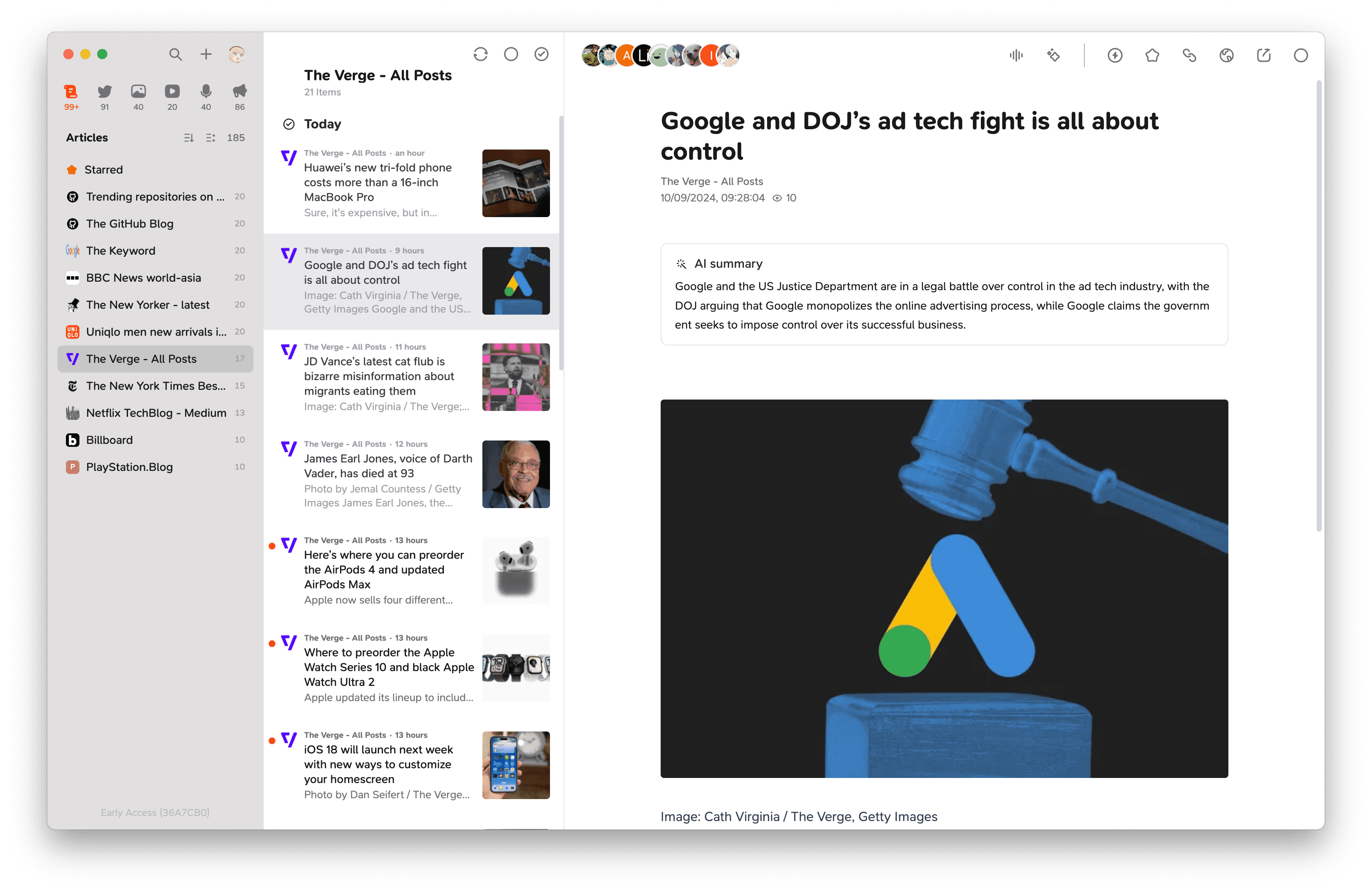 Screenshot of Articles page